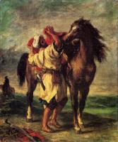 Delacroix, Eugene - A Moroccan Saddling A Horse